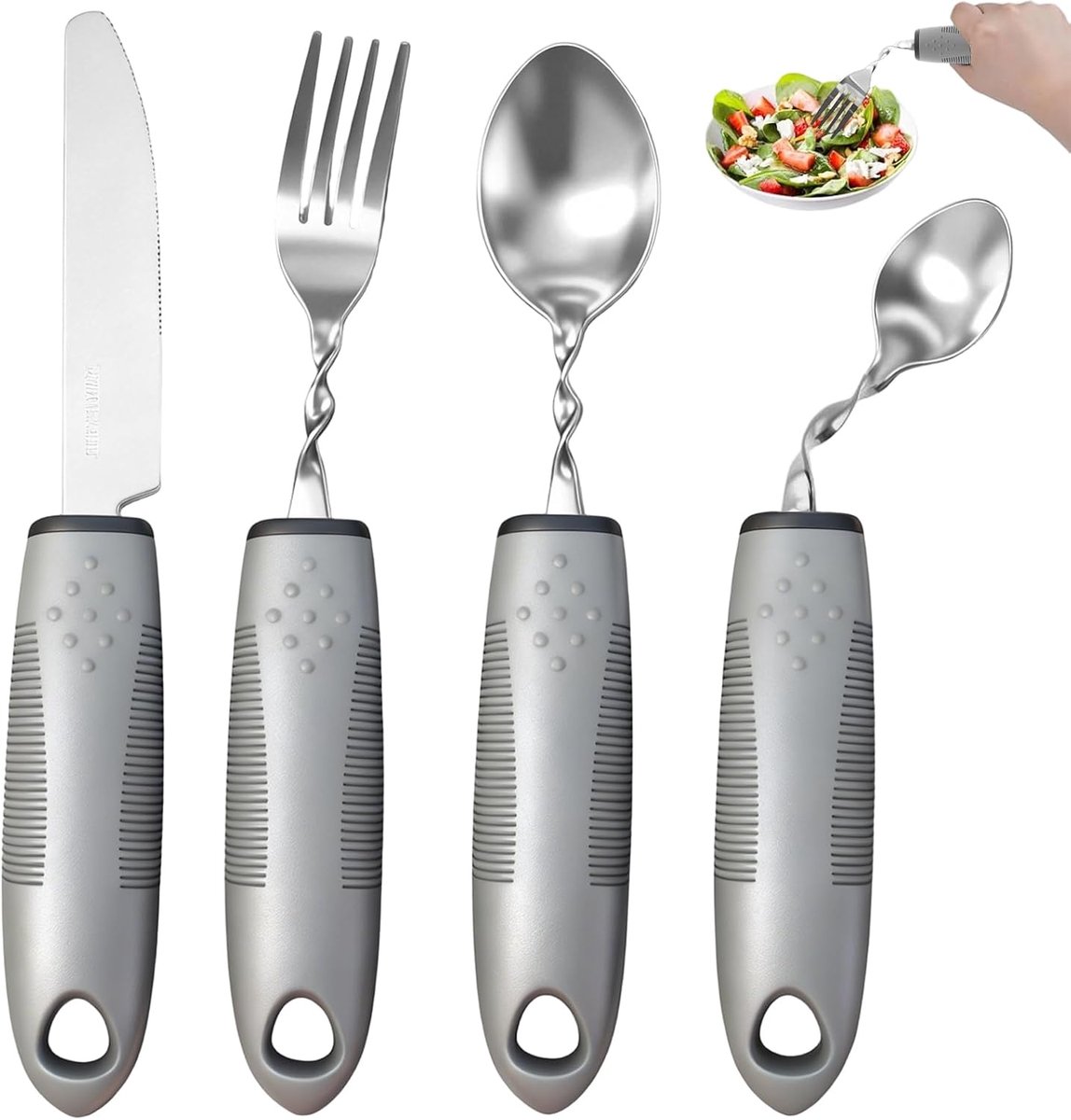 Bestek, 4 stuks, ergonomisch adaptieve bestekset, verdikt handvat, verzwaarde bestek, mes, vork, lepel, seniorenbestek voor thuis en verpleeghuis