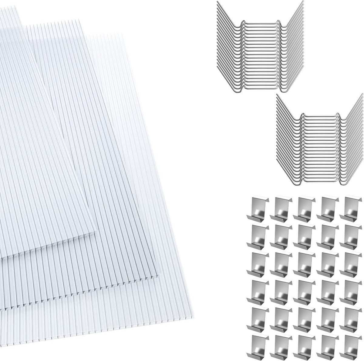 Polycarbonaatplaten, dubbelwandige platen, 4 mm, 14 stuks dakpanelen, 10,25 m², dubbelwandige platen, uv-bestendig, voor broeikas, tuin, broeikas, transparant