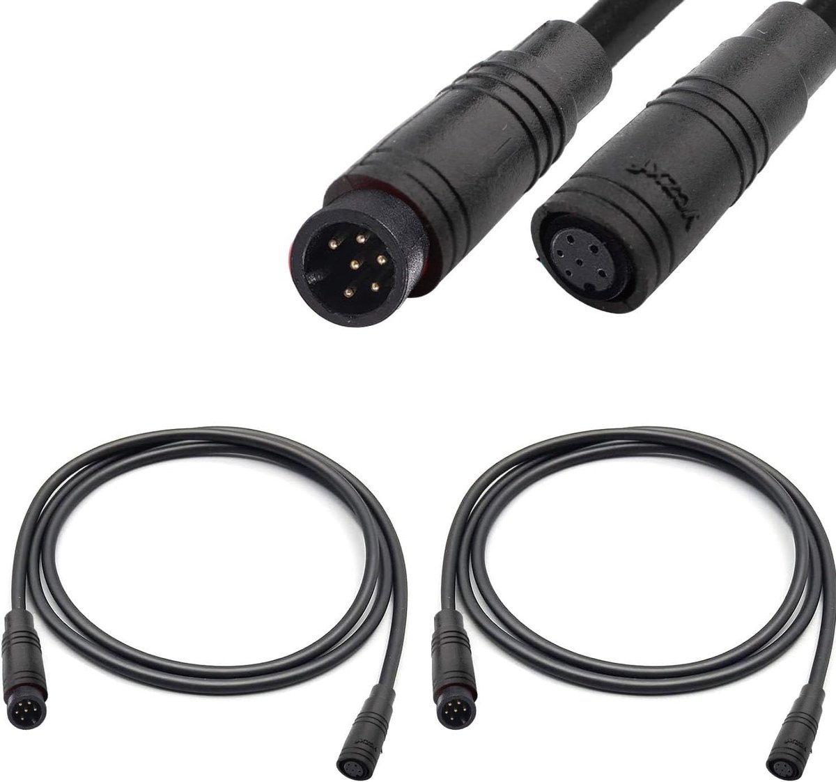 2 Stuks 6 Pin Ebike Vrouwelijke en Mannelijke Verlengkabel Elektrische Fiets Kabel 6PIN Waterdichte Connector voor Elektrische Fiets Verlichting/Gaspedaal Rem-50 cm