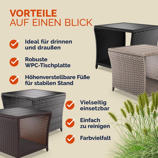 Polyrattan Bijzettafel WPC Tafelblad 45x45x40cm In hoogte verstelbaar Weerbestendige Tuin Terras Balkon Grijs — afbeelding 3