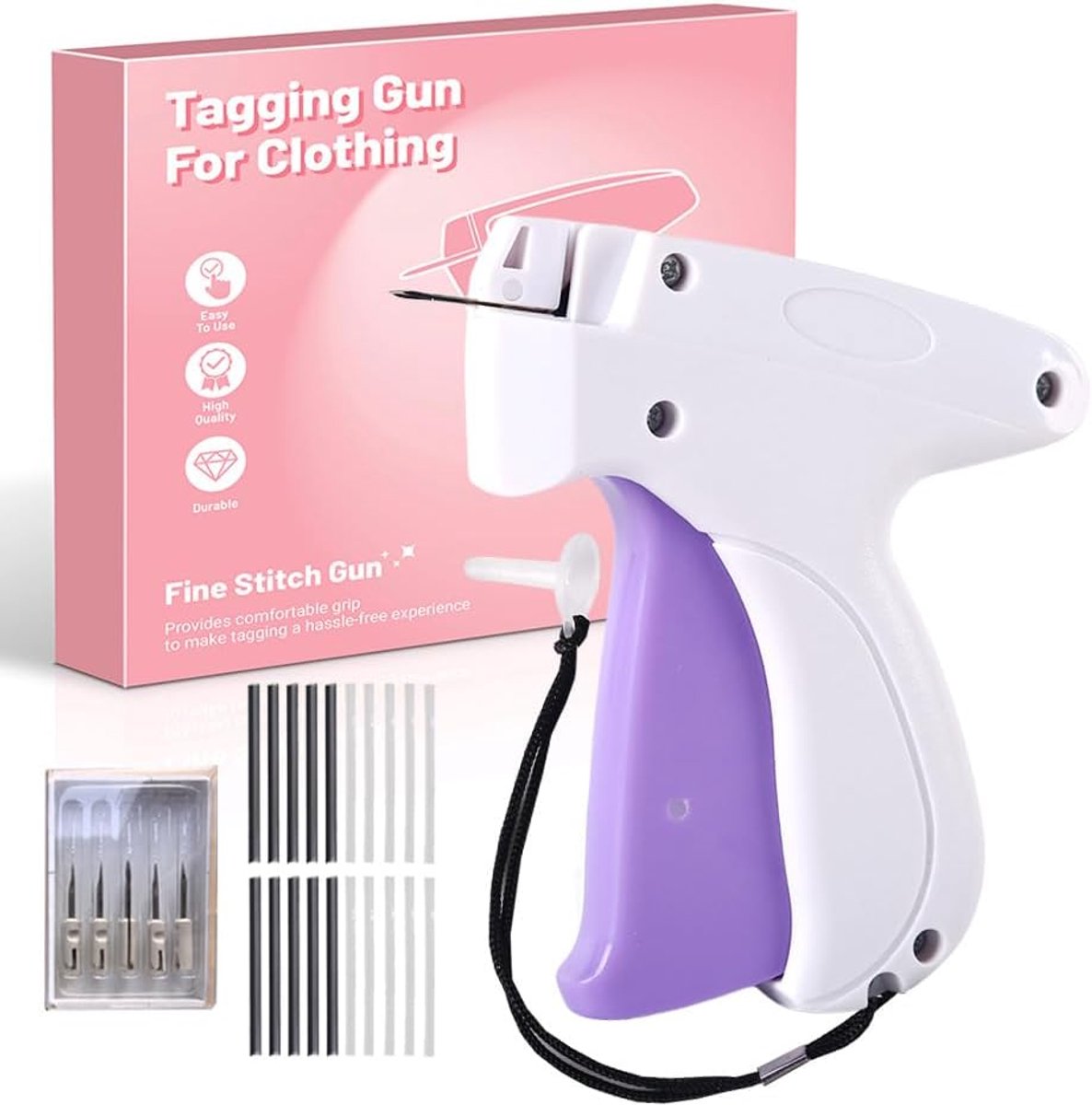kledingreparatiepistool, snel naaiapparaat, mini-textielpistool, set met 5 reservenaalden en 1000 nietdraden, voor kleding, snel repareren apparaat, reizen