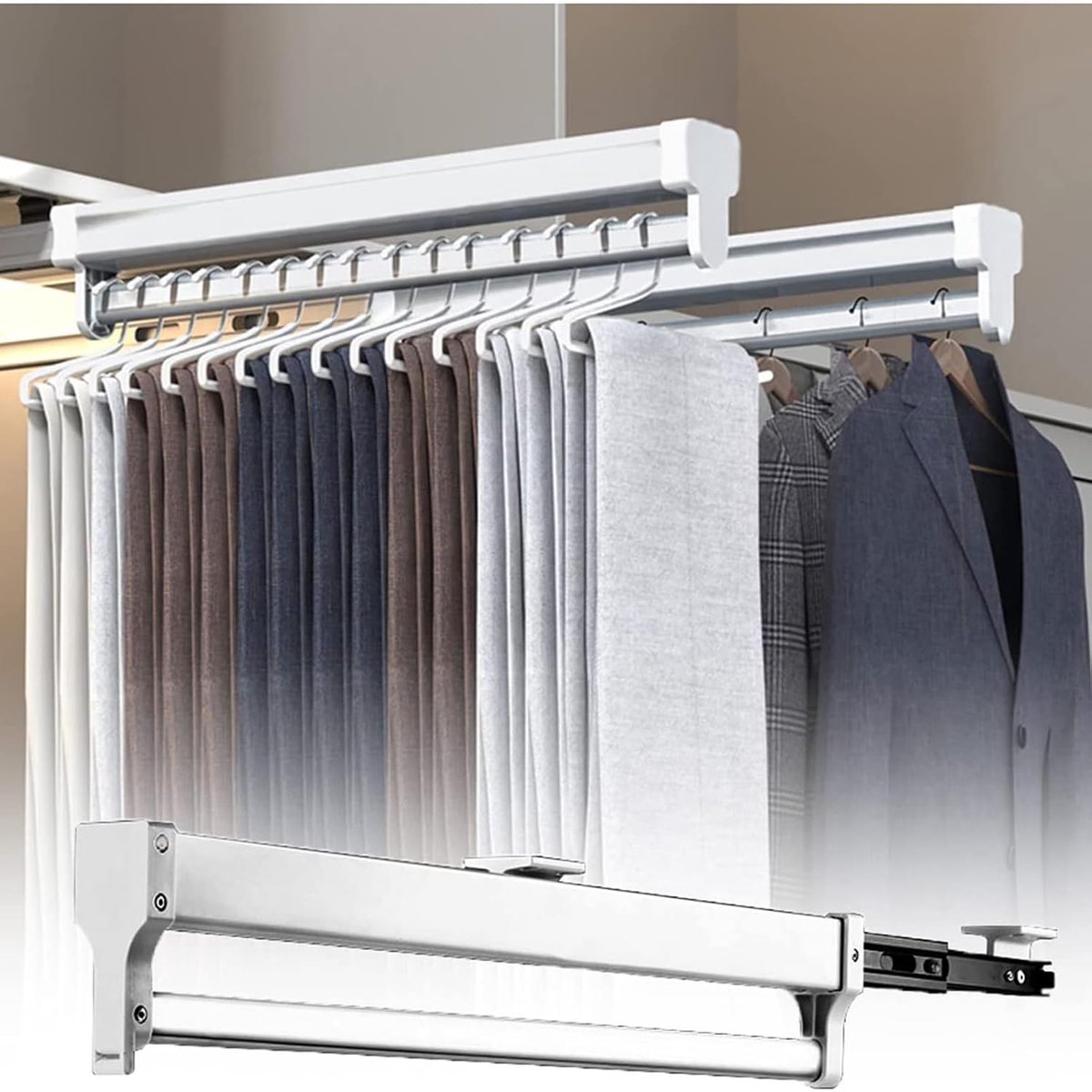 Kast kledingstang glijdende kaststang met 2 glijdende rails verstelbare 35-80cm rail, ideaal kastorganisatorrek,60cm