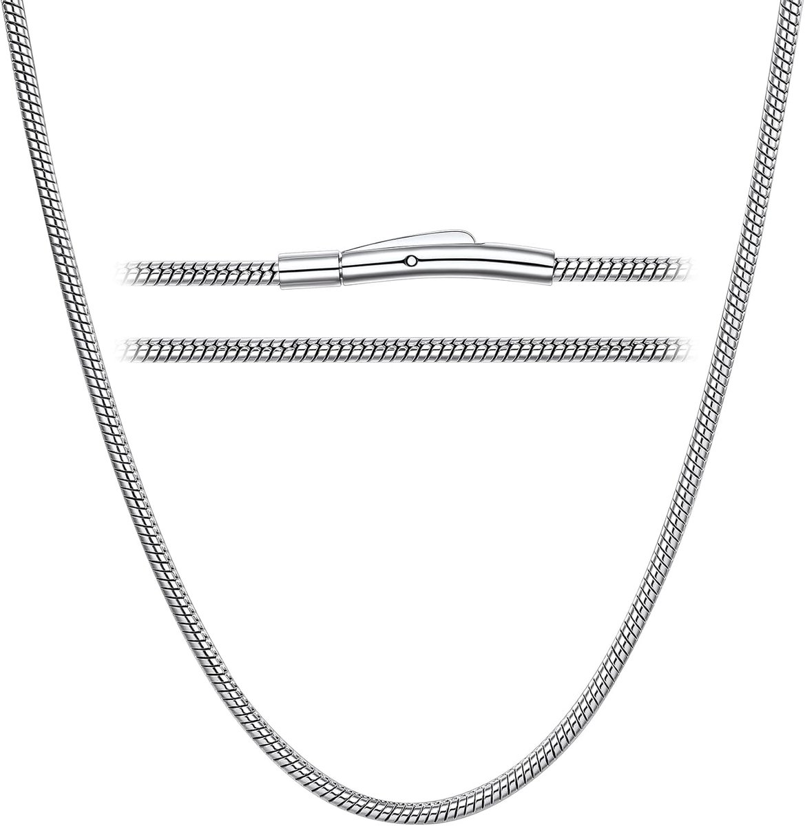 Snake Ketting voor Vrouwen Mannen, Roestvrij Staal Dunne Ketting Visgraat voor Hanger, Zilver/Verguld/Zwart/Rose Gouden Sieraden, 1MM 2MM