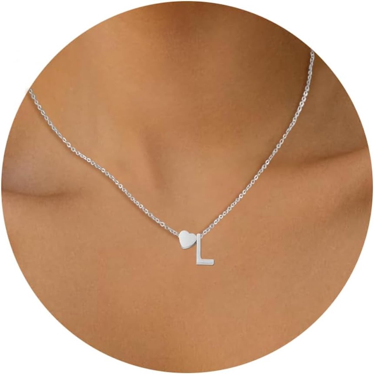 stalen letterhanger met monogram hart voor dames, goud en zilver, met karabijnsluiting, klassieke hartketting om cadeau te geven, Roestvrij staal