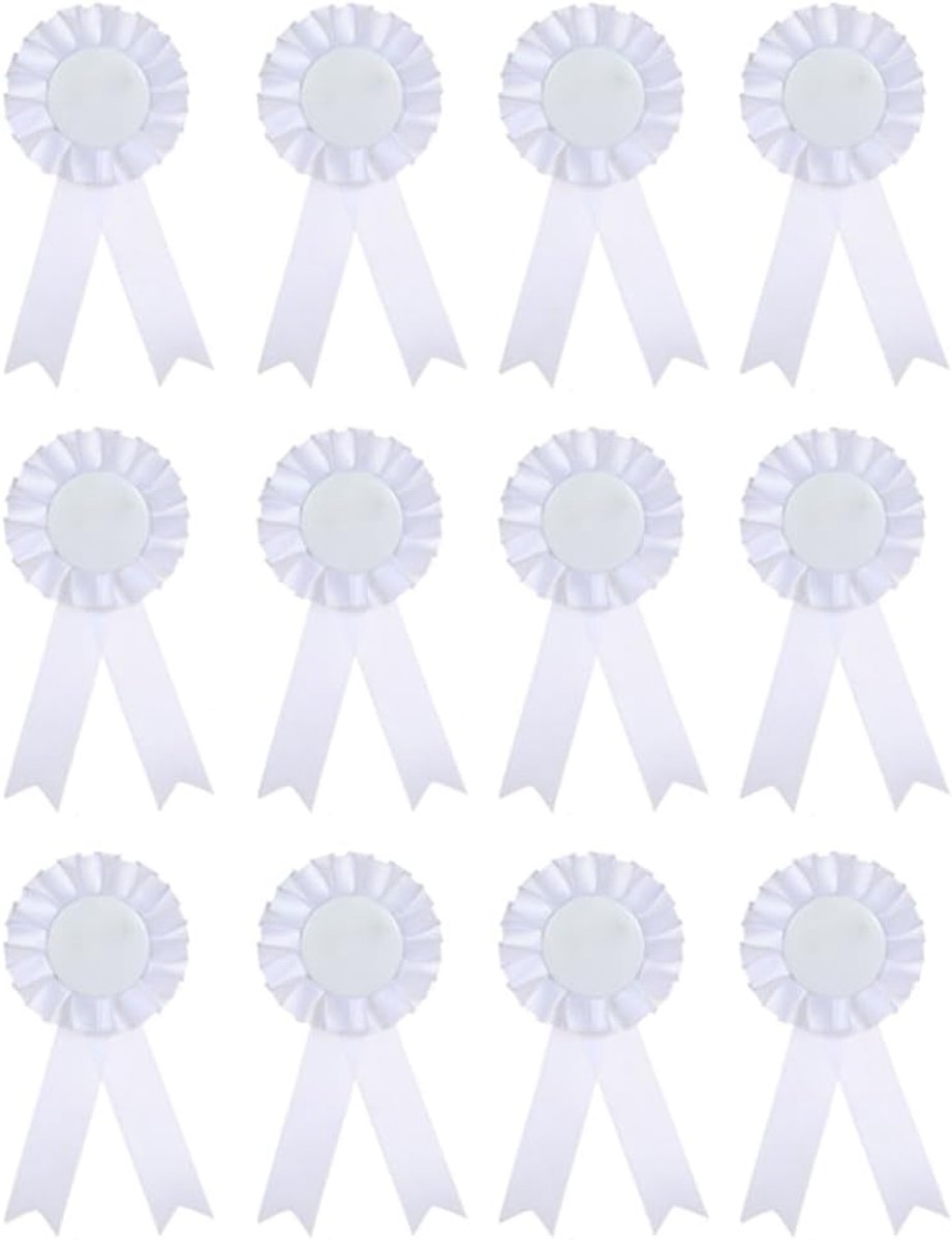 Award lint rozet, 12 stuks blanco prijslinten 1e plaats winnaar badge medaille linten voor verjaardag, feest, sportwedstrijd, school (wit)