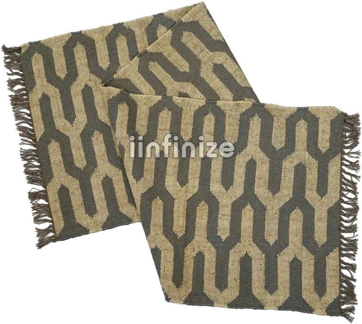 Vloerloper 2 x 6 ft - Handgeweven wol-jute - Vintage design - Comfortabele meditatie en yoga mat - SnelShoppen