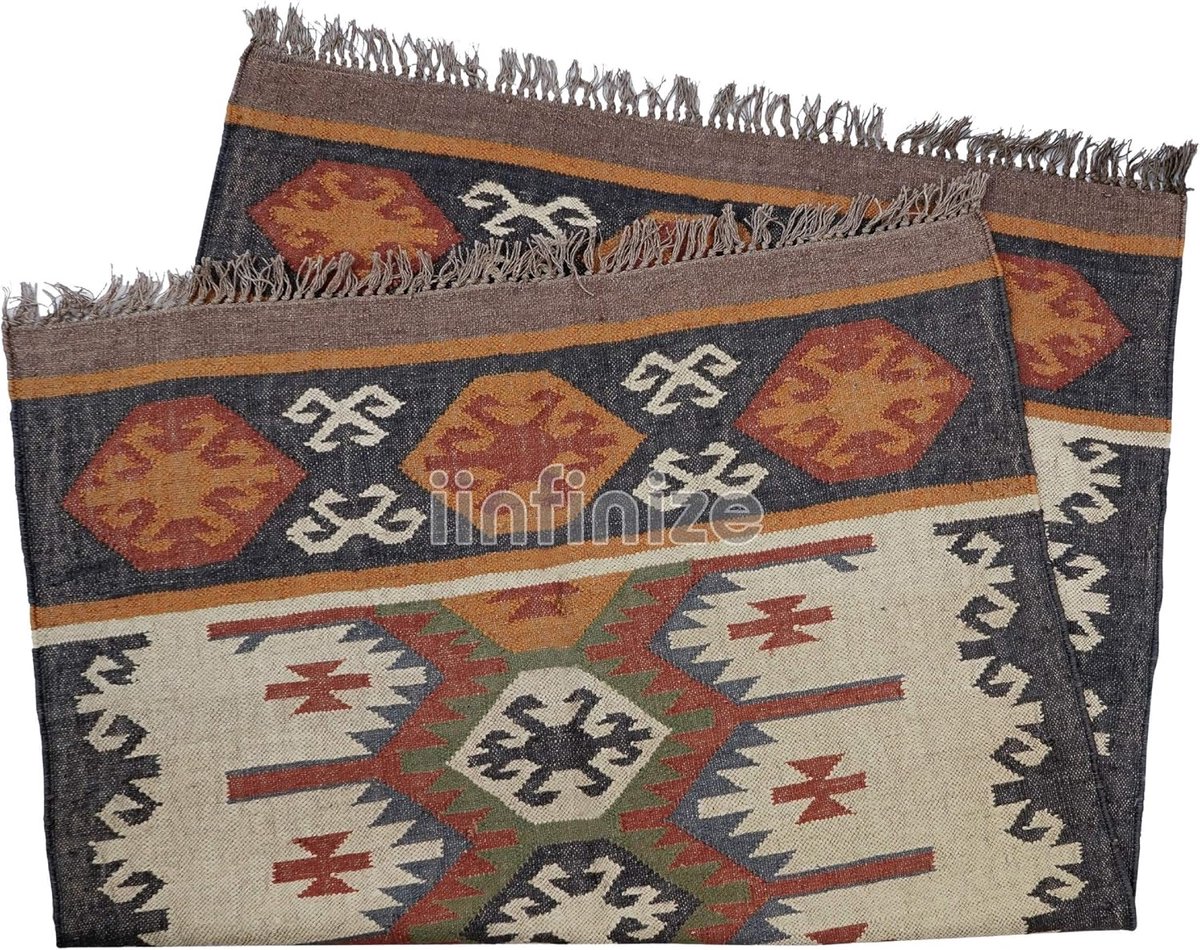 Vloerkleed loper 3 x 1,5 m - Handgeweven wol en jute - Duurzaam en stijlvol - Perfect voor binnen en buiten - SnelShoppen