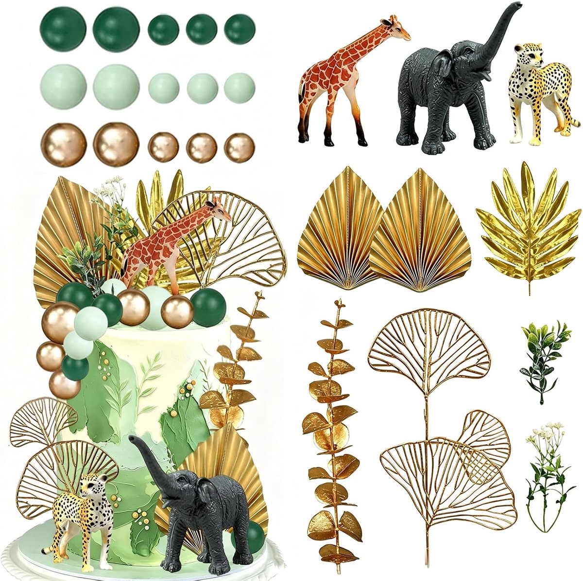 25 stuks taartdecoratie, bosdieren, jungledieren, taartdecoratie, safari taarttoppers, giraf, olifant, luipaard, taarttoppers, jungledieren, verjaardagsdecoratie voor kinderen, verjaardag, babyshower