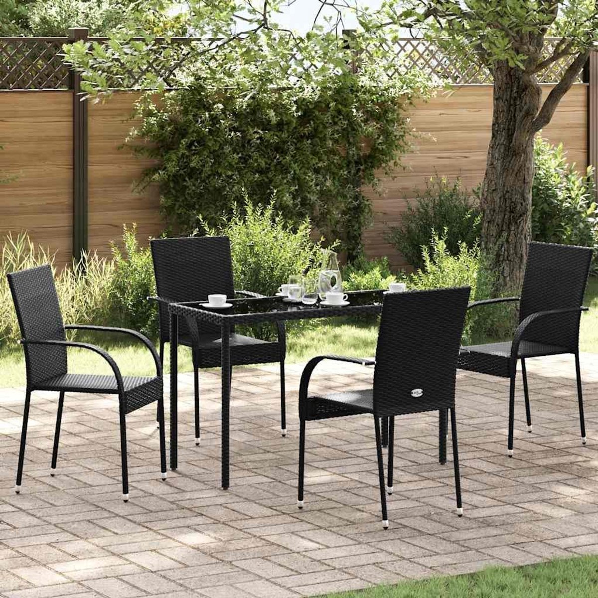 Polyrotan tafelstoelen, stapelstoelen, tuinstoelen van waterafstotend PE-rotan, gepoedercoat stalen frame, belastbaar tot 110 kg, licht