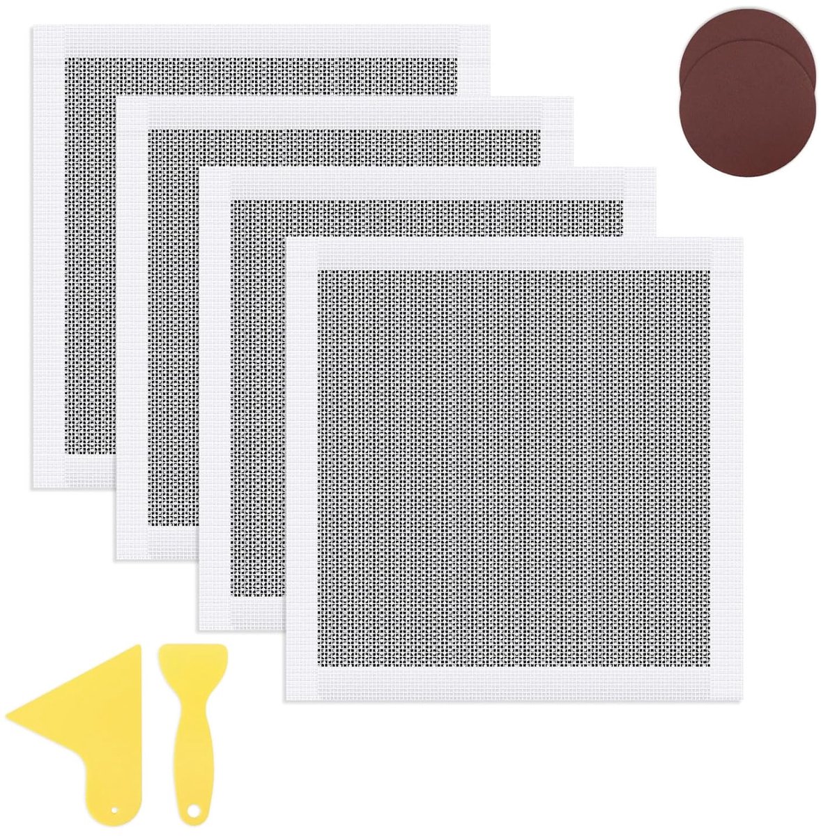 4 stuks gipsplaatreparatieset, zelfklevend, 30 x 30 cm voor grote gaten, glasvezelgaas, aluminium plaat, gipsplaatpatch voor wand-plafond-reparatie, met 2 schuurpapier en 2 spatels