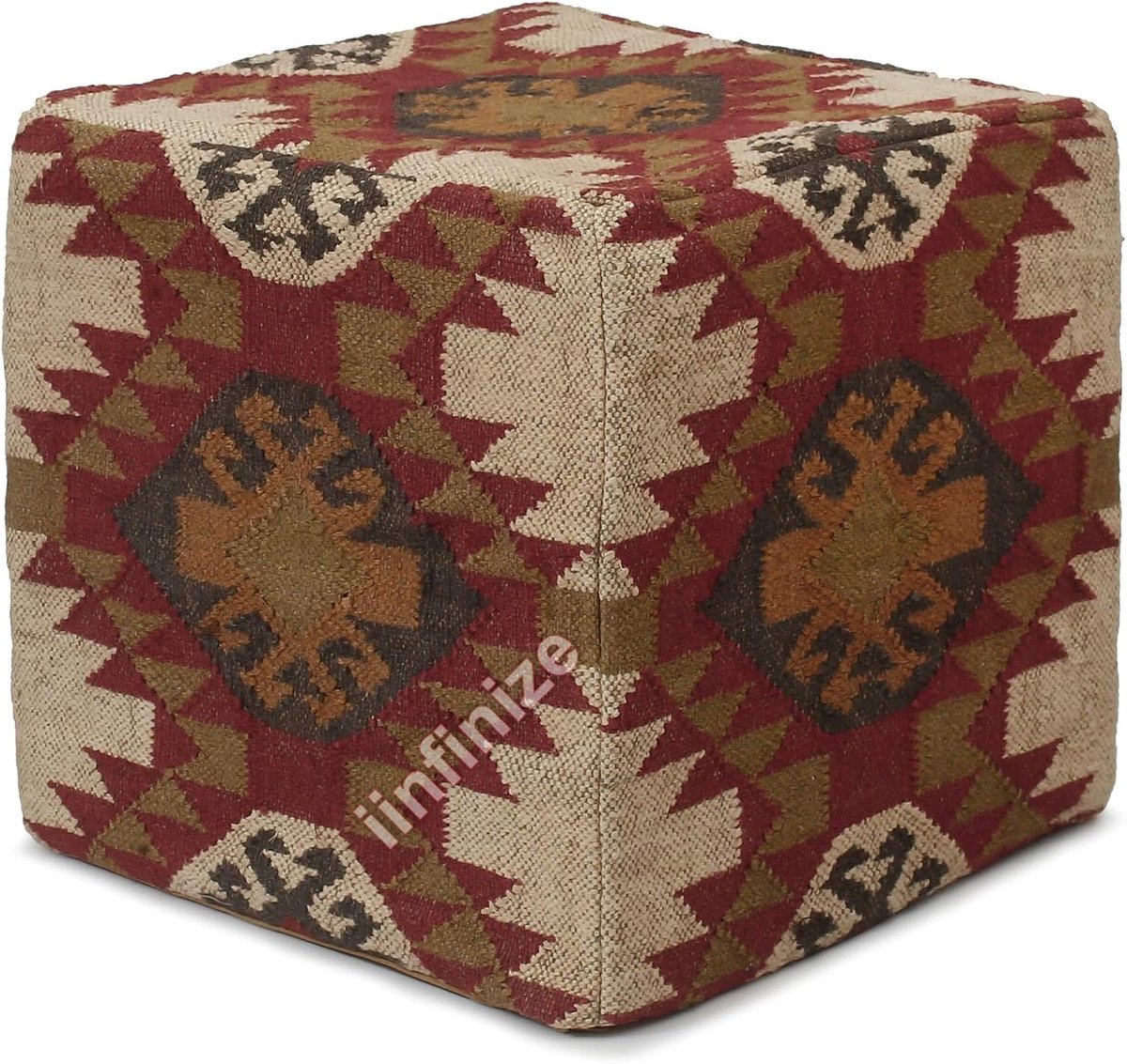 Ottoman pouf cover 45x45x45 cm - vintage handgeweven kilim patroon - multi kleur - comfortabel voetsteun - SnelShoppen