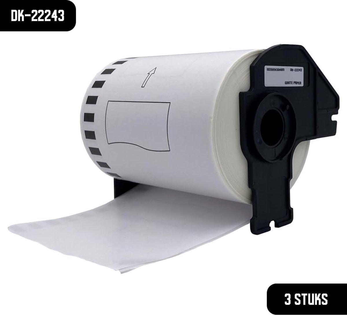 Doorlopende labelrol 102 mm x 30,48 m - Zwart op wit - Papier - Creëer etiketten op maat - SnelShoppen