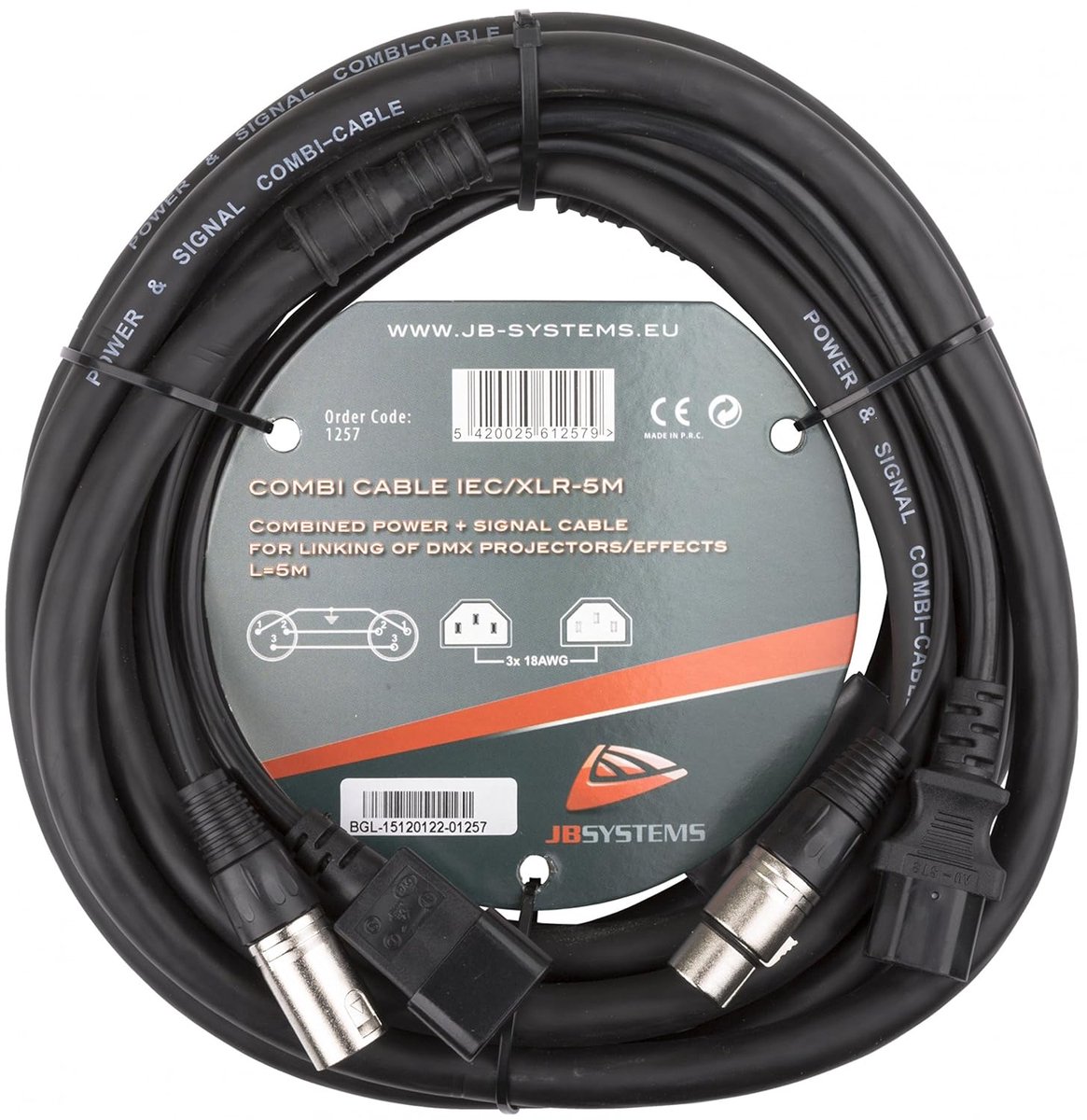 Combi kabel 5 m - IEC/XLR - hoogwaardig - perfect voor verlichting - SnelShoppen