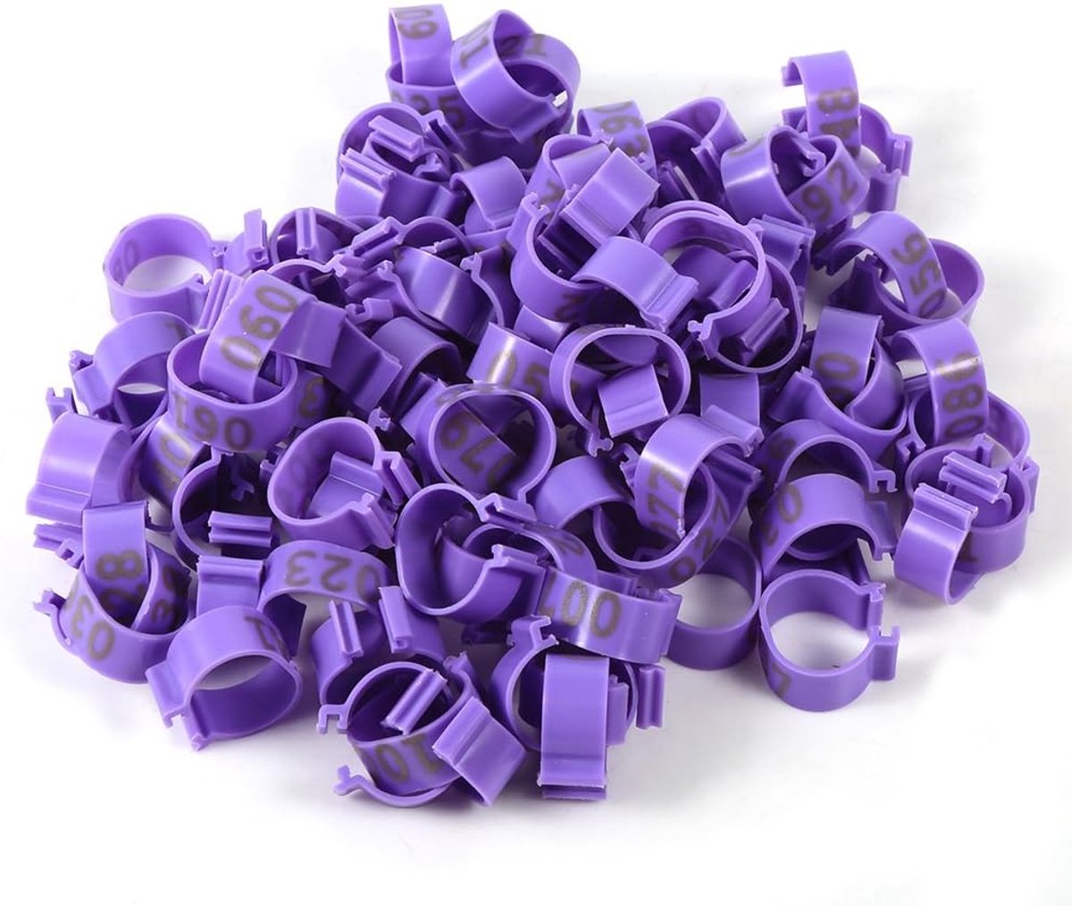 100 Stks/zak 16MM 001-100 Genummerde Plastic Gevogelte Kippen Eenden Ganzenpoot Bands Ringen(paars)