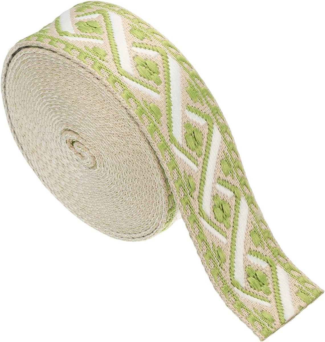 4,75 meter riem van katoenen stof, 38 mm jacquard-lint, polyesterband, borduurband voor tassen, handwerk, kleding, kaki-lichtgroen