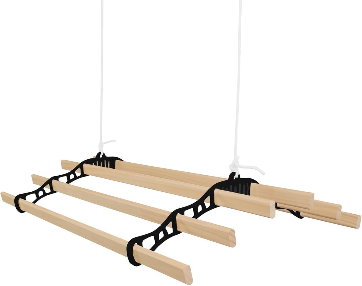 Kledingdroger plafondpulley 6 latten - 0.9m zwart - traditioneel ontwerp - ruimtebesparend gebruik - SnelShoppen