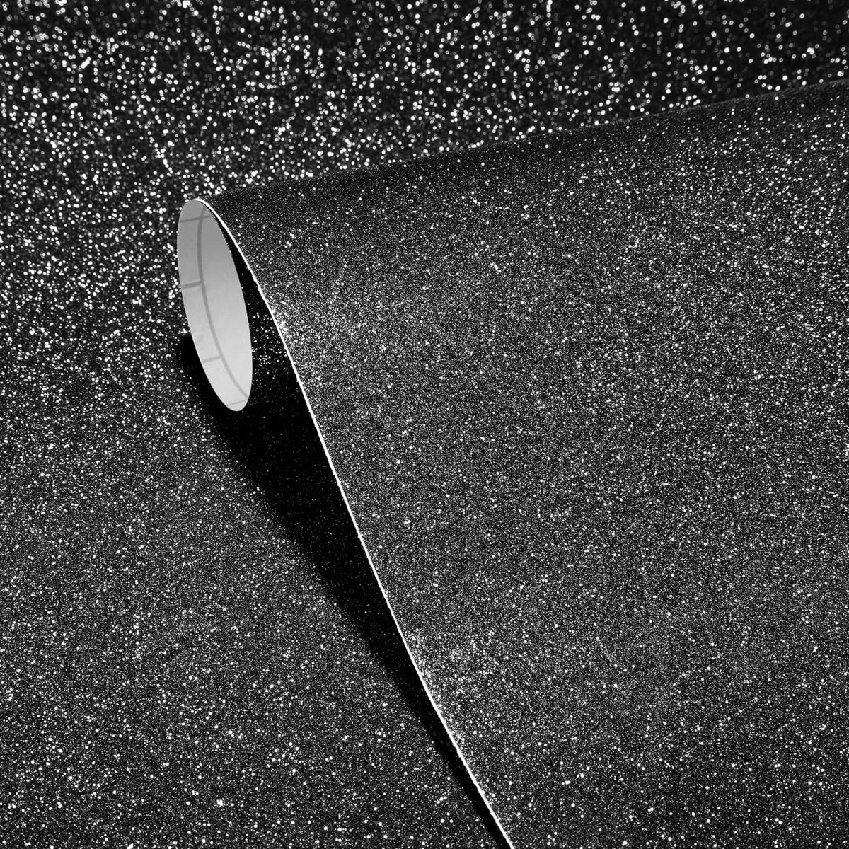 Glitter-behang, zelfklevend, zwart, 40 x 700 cm, meubelfolie, keukenfolie voor meubels, muren, behang, slaapkamer, glitterbehang, woonkamer, zelfklevende folie voor feestdecoratie