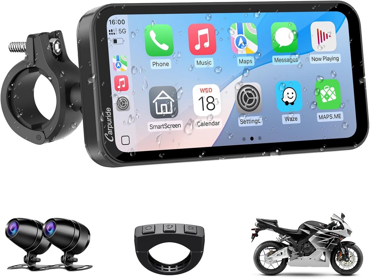W603 Draadloze Carplay & Android auto-Autoradio met 4K Dashcam, Draagbaar 6,3-inch IPS Aanraakscherm, Autoradio Ontvanger met Spiegel, Bluetooth, Autonavigatie (603D)