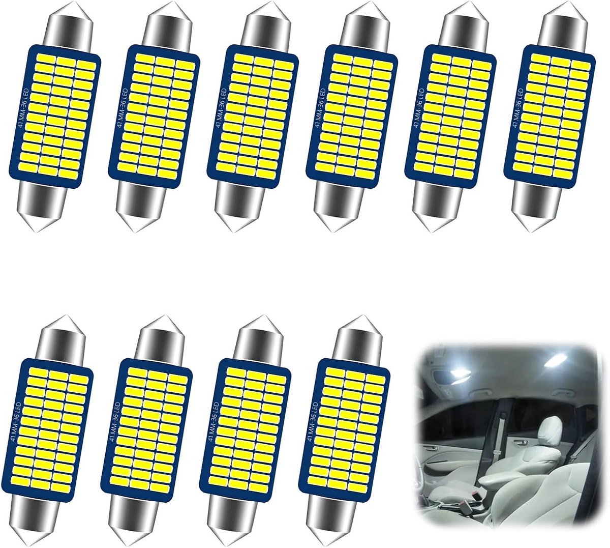 10 stuks led-lampen voor auto, interieur, C5 W, 12 V, wit, 6000 K, super helder, voor plafondlamp, kentekenplaat, koepel, kaart, foutloos