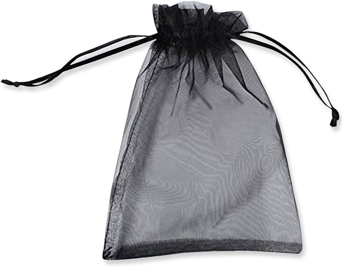 100 stuks organza geschenkzakjes, zwart, 20x30cm (7,9"x11,8") met trekkoord, voor bruiloften, feesten, festivals, sieradenopslag