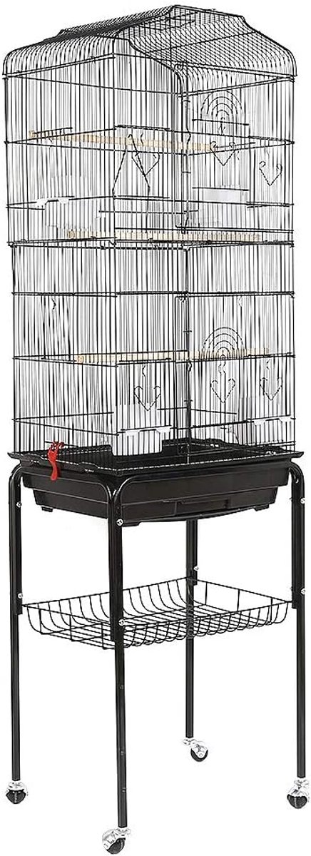 Volière voor vogels, kooi op wielen, grote volière, vogelkooi, voor parkieten, valkparkiet, onafscheidelijk, mandarijnen, kanaries, 46 x 35,3 x 150,6 cm, zwart