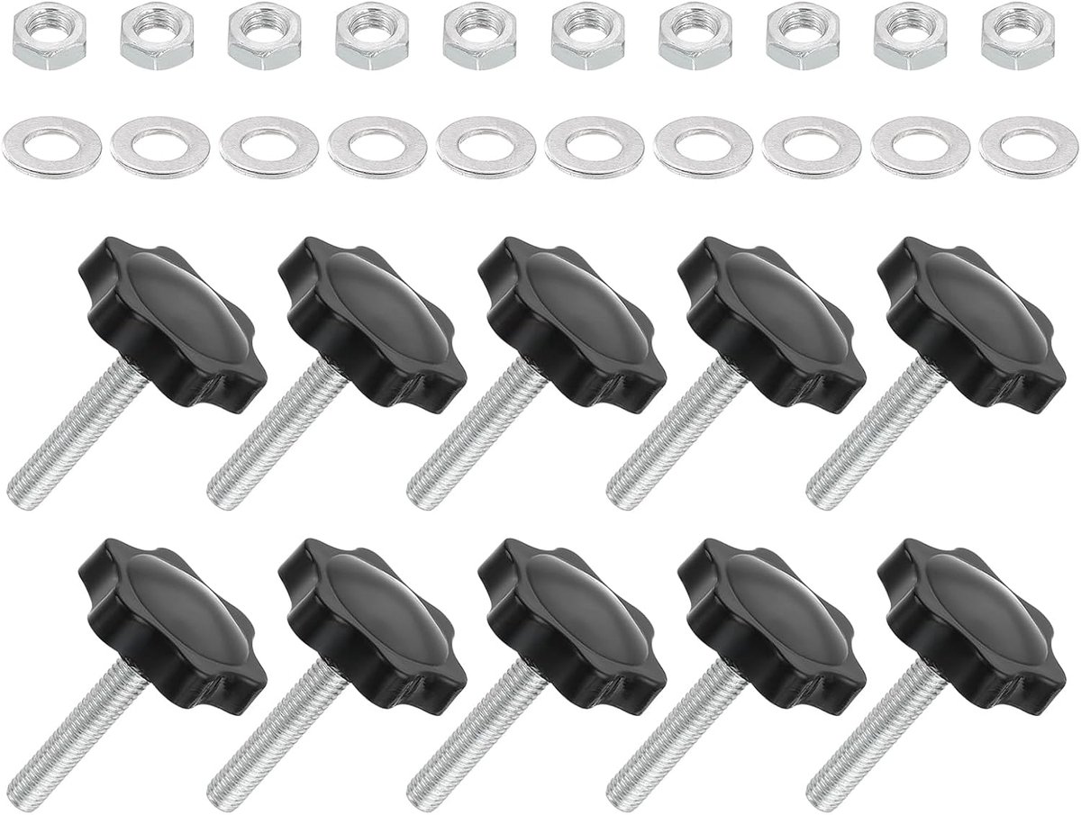 20 stuks sterknoppen M6 x 30 mm, spanknop kunststof zeskantvorm, reserveschroef, handvat voor draaiknop sluitring moer voor machines vervanging parasolvoet