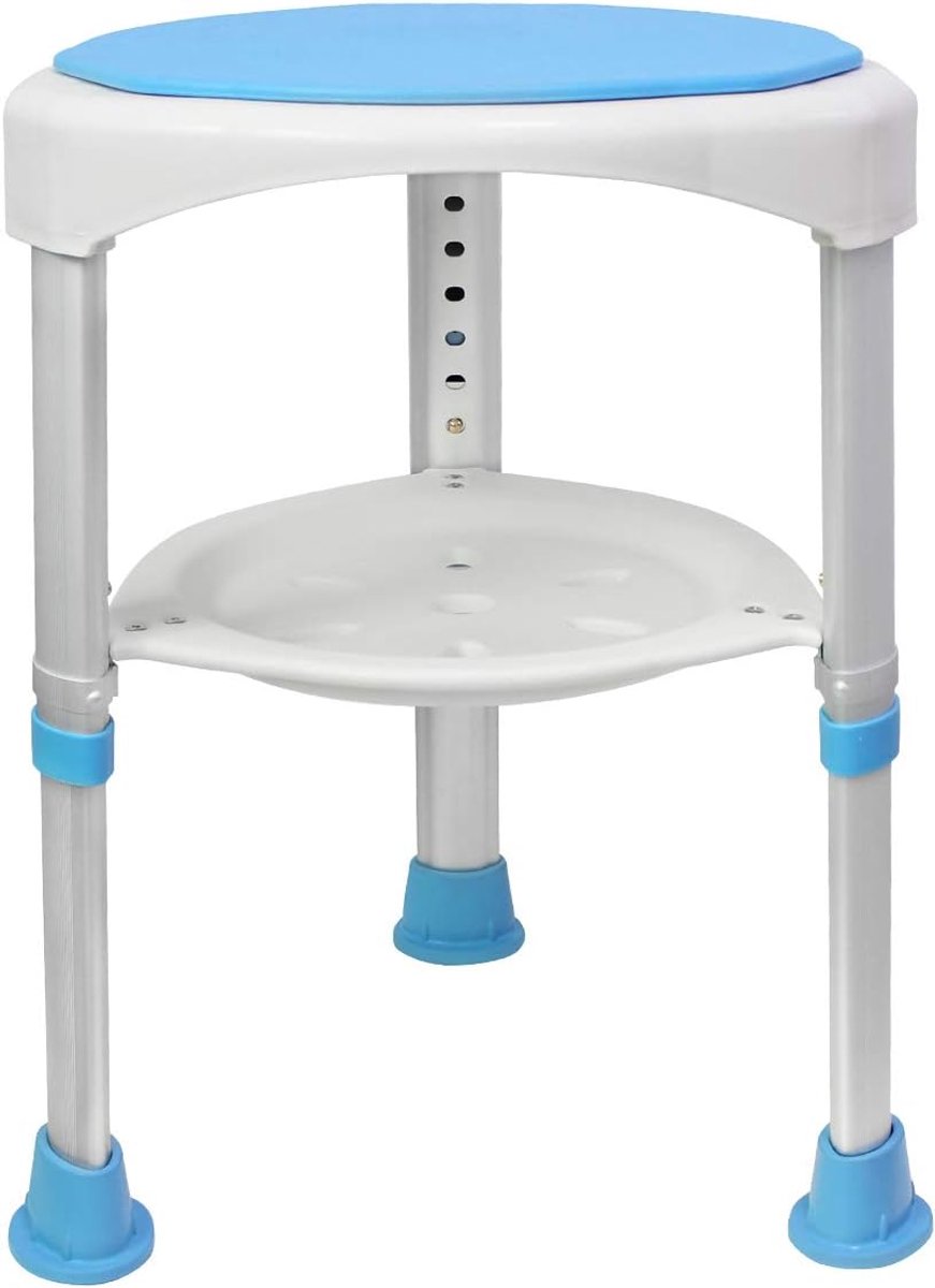 Douchekruk, 360° draaibare badkruk met handgrepen, douchekruk, douchehulp, 45-57 cm in hoogte verstelbaar, 200 kg, anti-slip, douchekruk, badkruk met opbergruimte voor ouderen, kinderen en