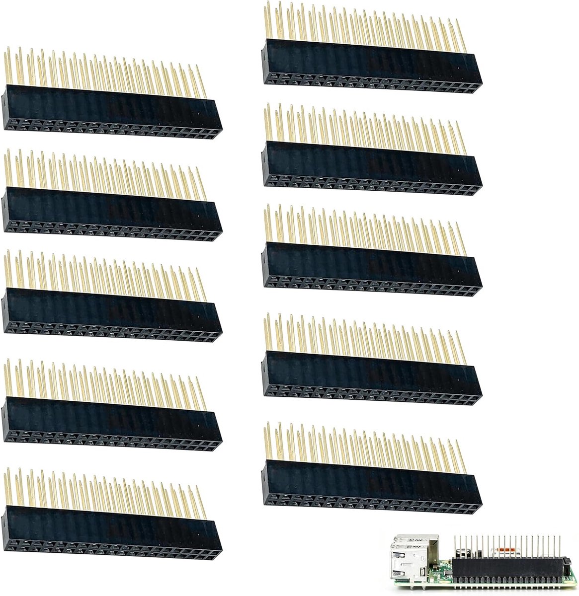 40-Pins Stapelbare Vrouwelijke Header – 2x20 Enkelrij 2,54mm Pitch, Elektronica DIY Breadboard Accessoires, Set van 10