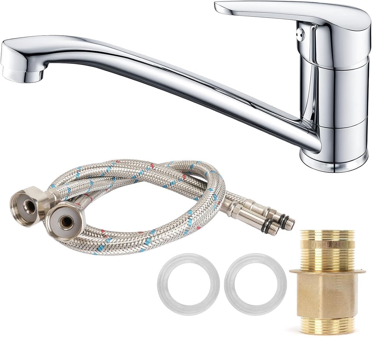 keukenkraan 360° draaibaar zilver verchroomd | Keukenkraan koud en warm water keukenkraan gootsteen mengkraan met draaibaar voor keuken waterbesparend stil