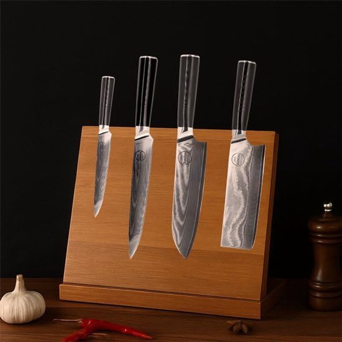 Messenset 4-delig - 100% Damaststaal - 67 Lagen - Santoku, Nakiri, Yanagiba en Shotoh - SnelShoppen