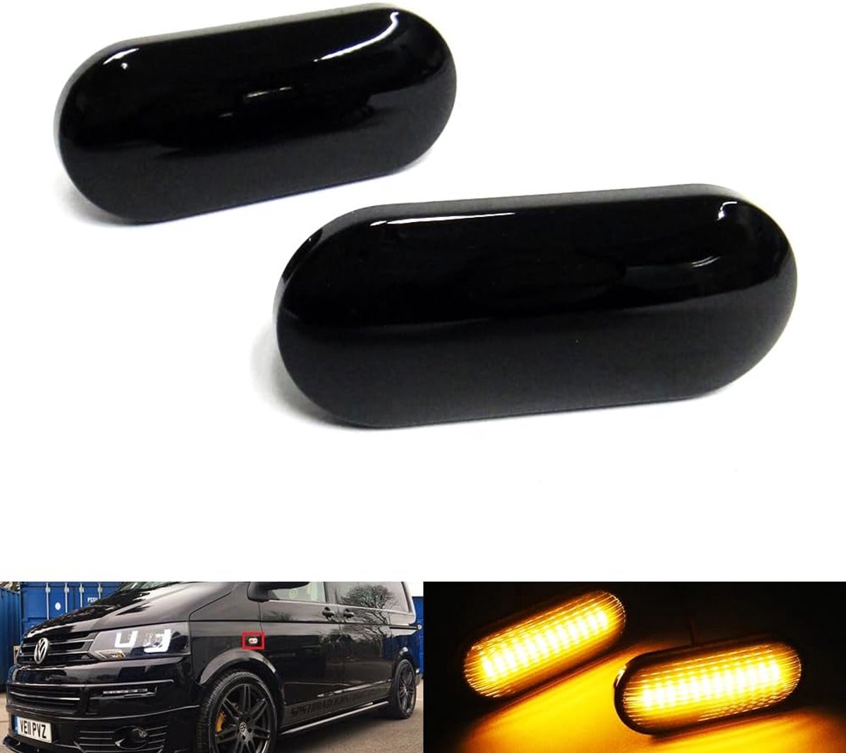 2x Zwart Gerookte Lens Zijknipperlicht Amber Led Marker Repeater Licht voor Amarok Bora Caddy Golf III IV B5 Polo Transporter T5 Multivan Up