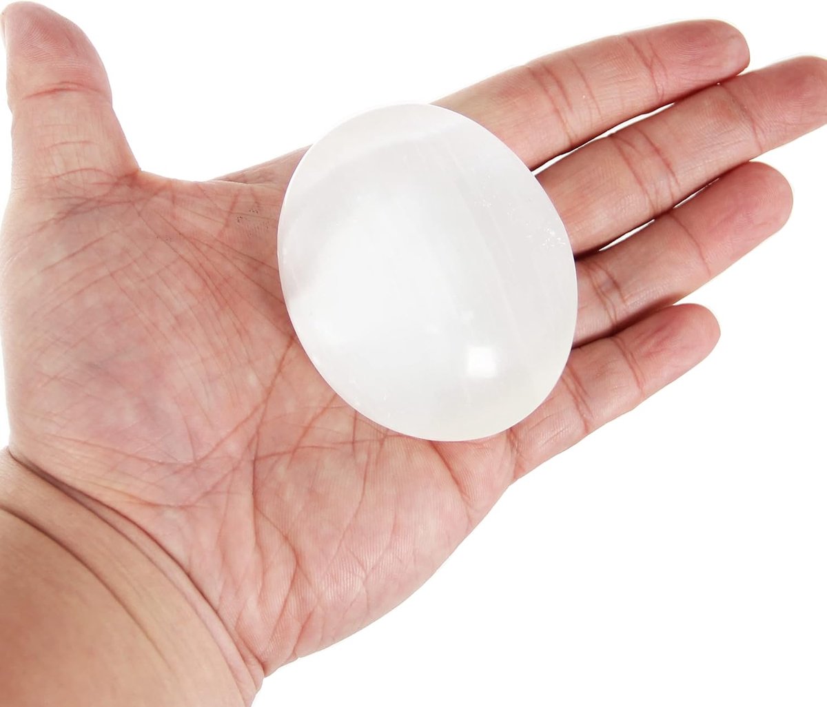 Seleniet Palm Stone-1 st grote seleniet Pocket Energy Stone, ongeveer 90 g tot 110 g, gladde genezende kristallen zorgsteen