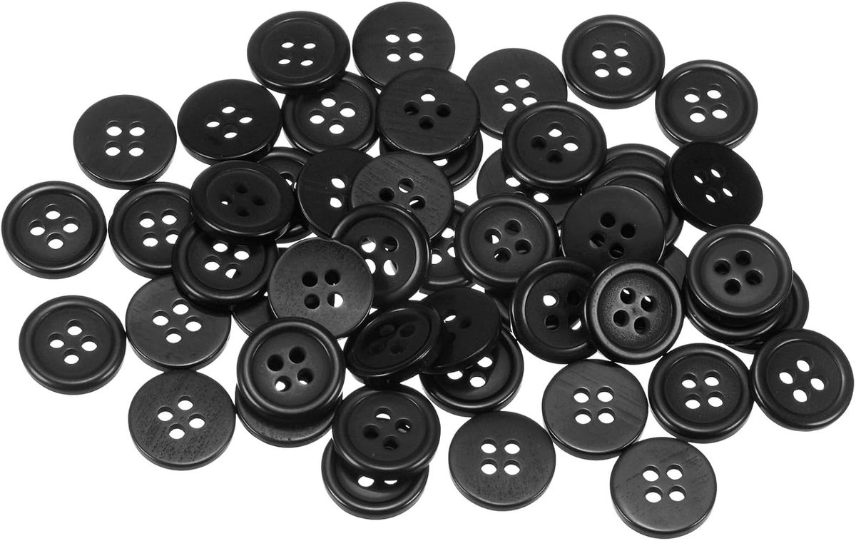Knopen 20 l 1/2 inch (12,5 mm) van hars, ronde knopen met 4 gaten voor naaien, kleding en knutselen, zwart