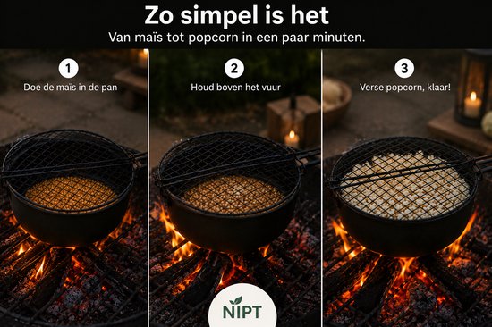 NIPT Popcornpan - Zwart - Koolstofstaal - 69,5 cm - Met ophangoog — afbeelding 3