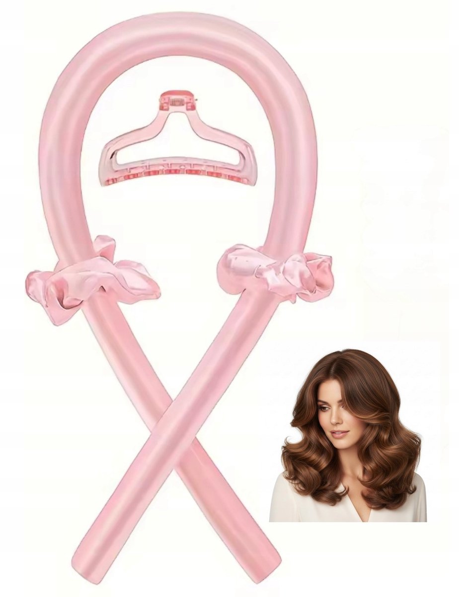 Roze Satin Haarroller Set voor Volume, Krullen & Golven