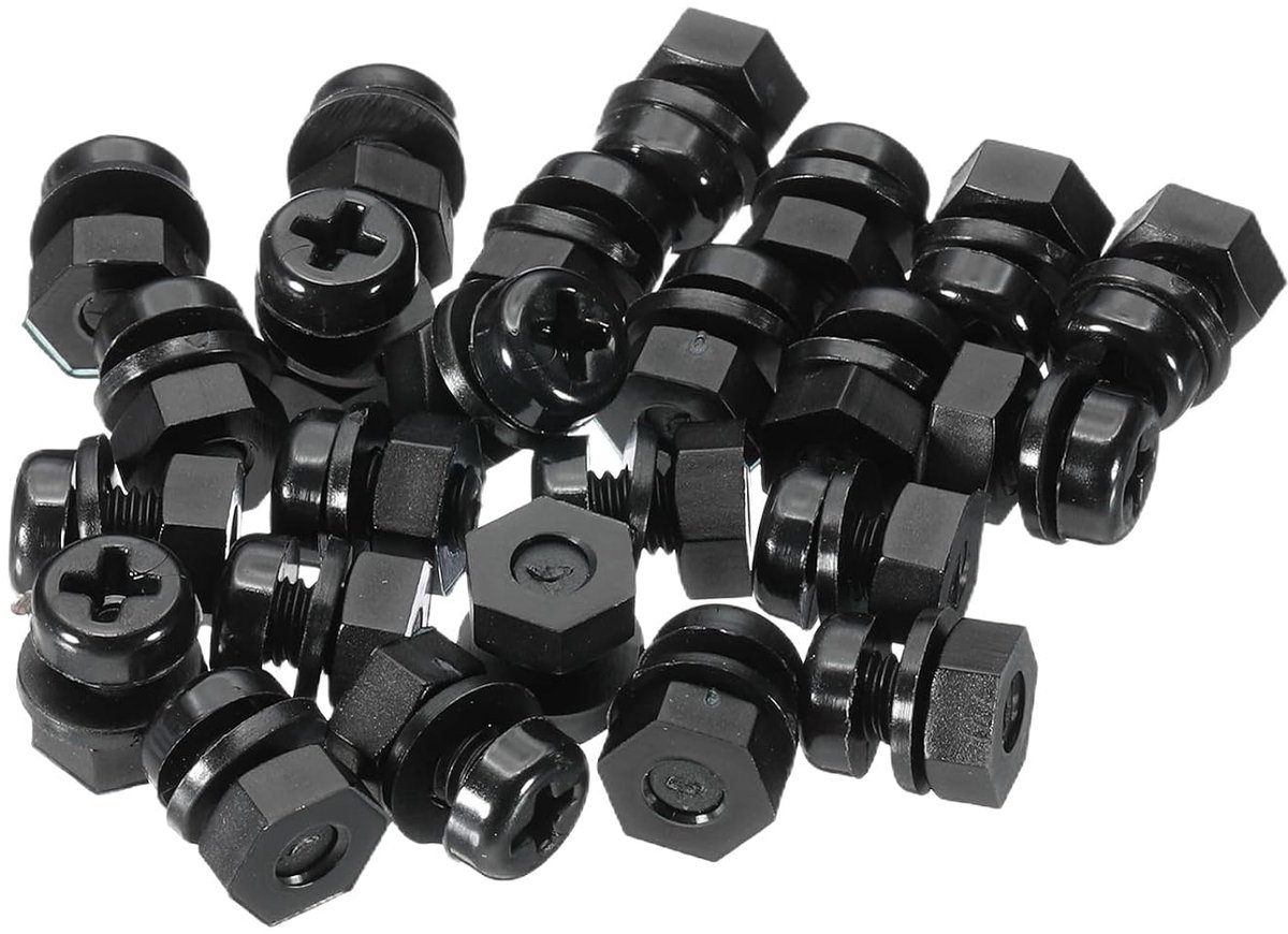 24-delige schroevenset, M4 x 6 mm, nylon kunststof schroefdraad, schroeven en binnenzeskant, moeren en sluitringen, set voor industriële en huishoudens, bevestigingsprojecten, zwart