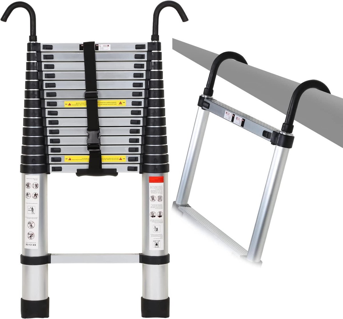 Telescopische Ladder - Uittrekbare Ladder - Klus Klussen - Afneembare Haak - 44 Meter - Zilver