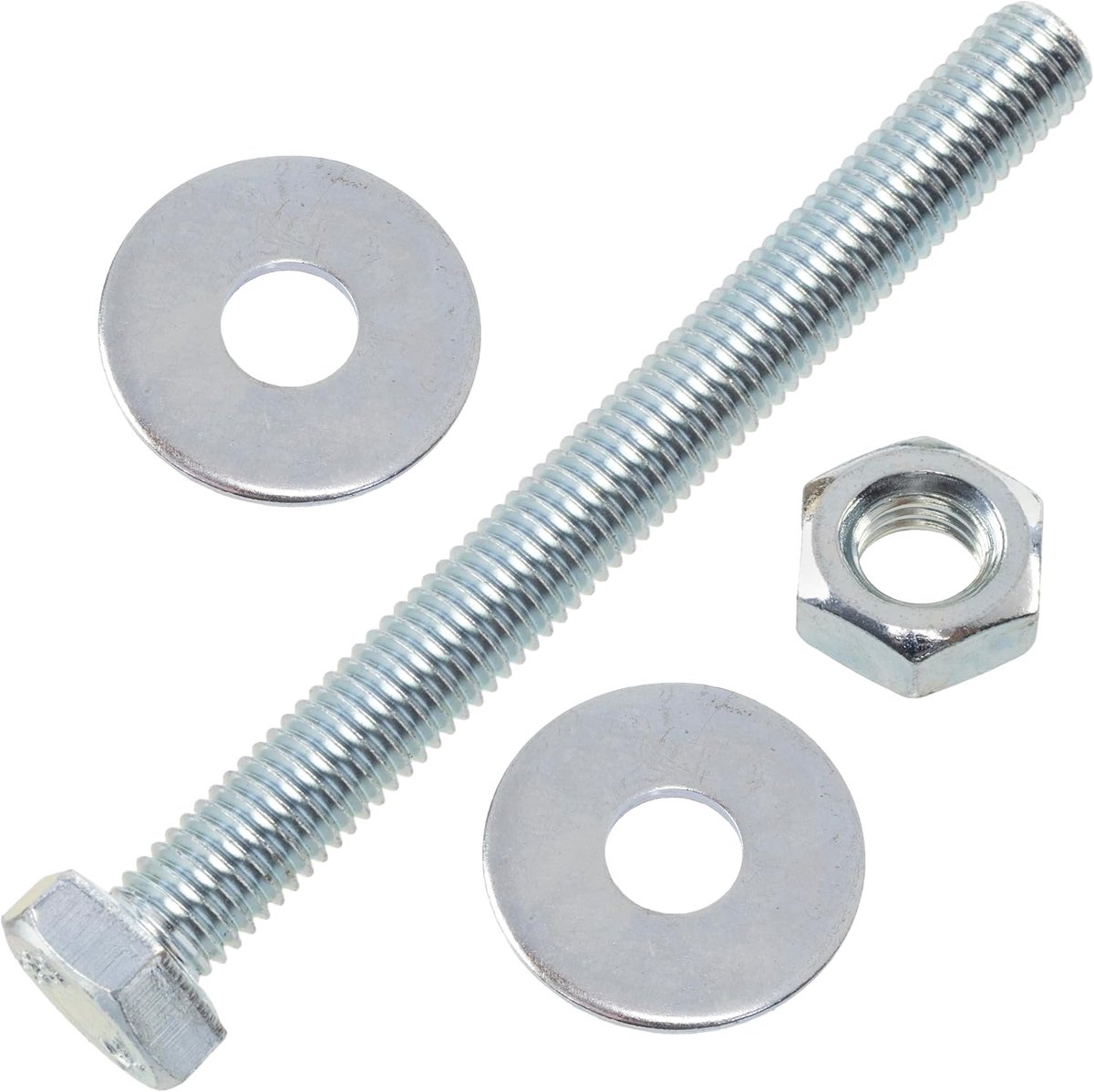 Bouten M10x100 mm + 20 brede ringen M10x30 mm + 10 zeskantmoeren M10 voor doe-het-zelf en lichte bevestiging | van staal