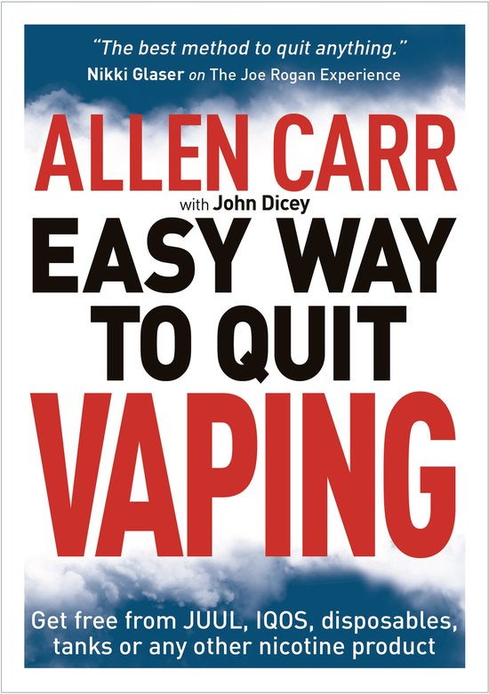 Boekomslag: Allen Carr's Easy Way to Quit Vaping. Tekst: 'De beste methode om alles op te geven.' Nikki Glaser.