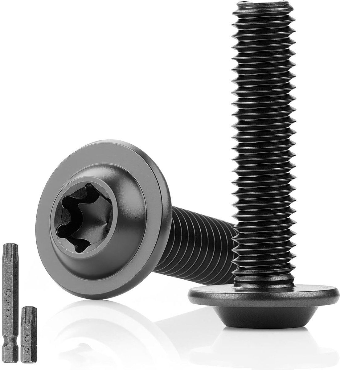 13 stuks lenskopschroeven, zwart, M8 x 25 mm, platte kopschroeven met flens torx-schroeven, 304 roestvrij staal, met schijf A2 V2A schroefdraadschroeven, volledige schroefdraad, oxide, met 2 stuks T40