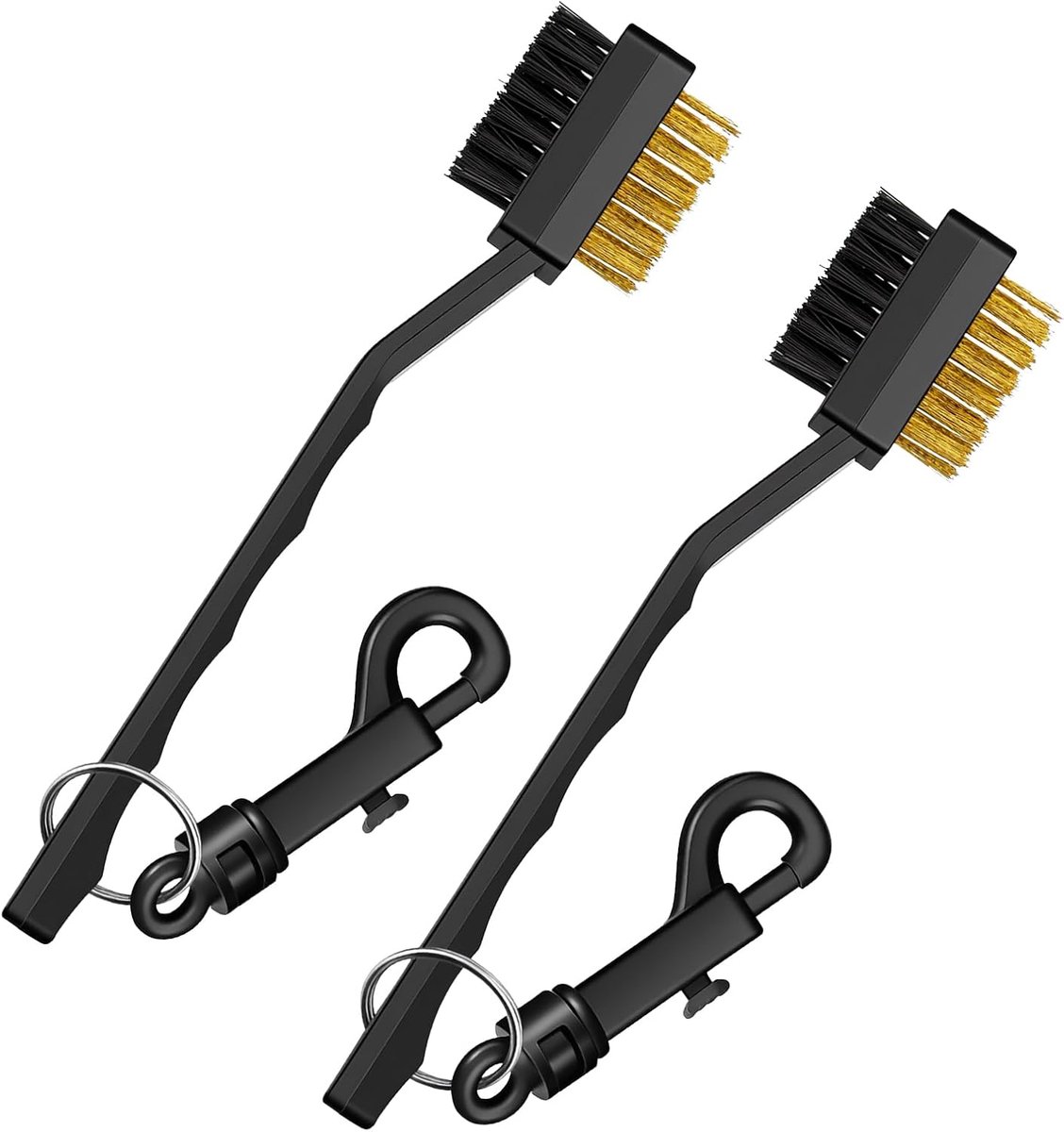 2 stuks golfborstels, golfclubborstel, groove cleaner met karabijnhaak, reinigingsborstel, dubbelzijdige nylon borstelset voor racketoppervlakken en groeven, zwart