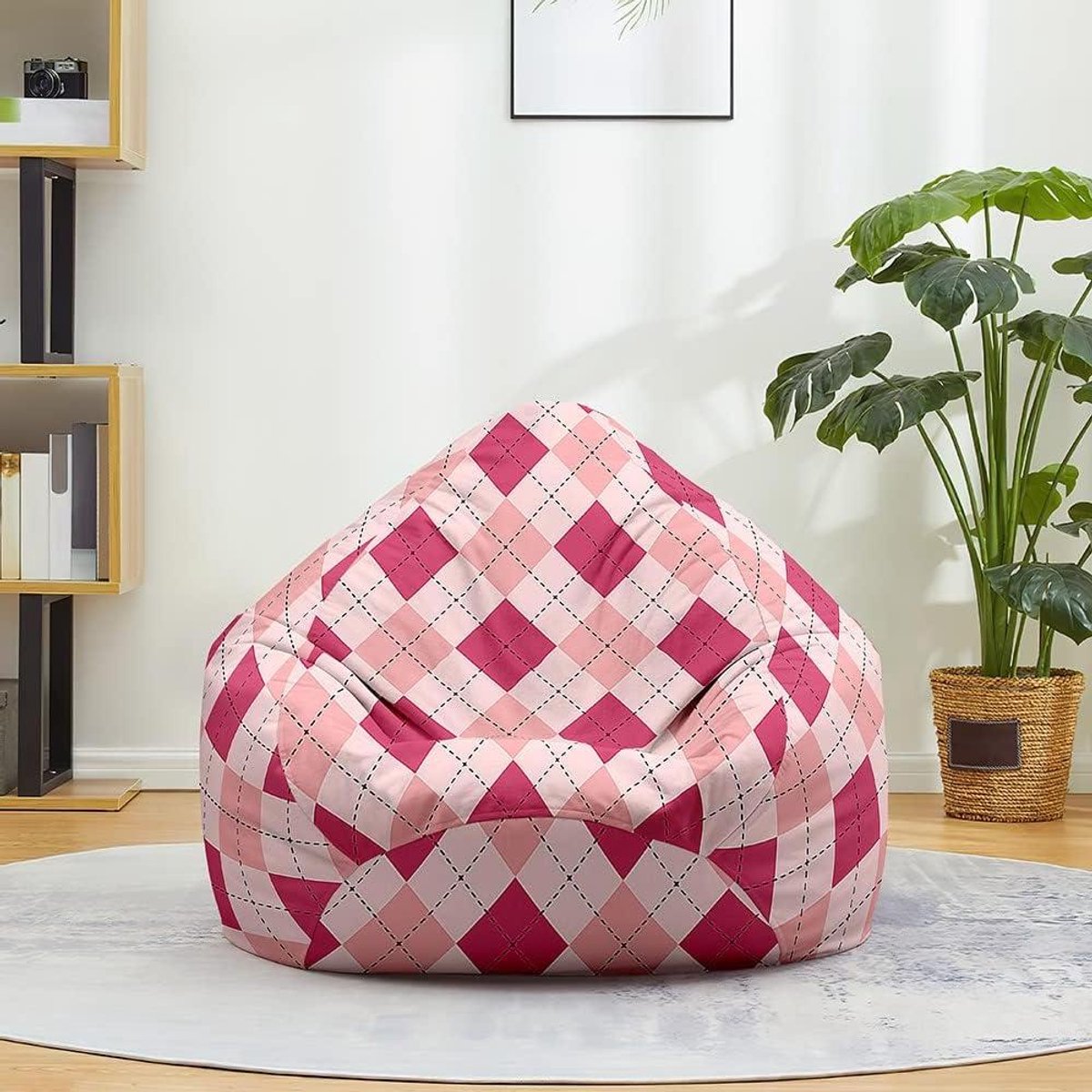 Zitzakhoes - Luie Sofa - Ontspannen Zitten - Opbergfunctie - 90x110cm - Roze Ruit
