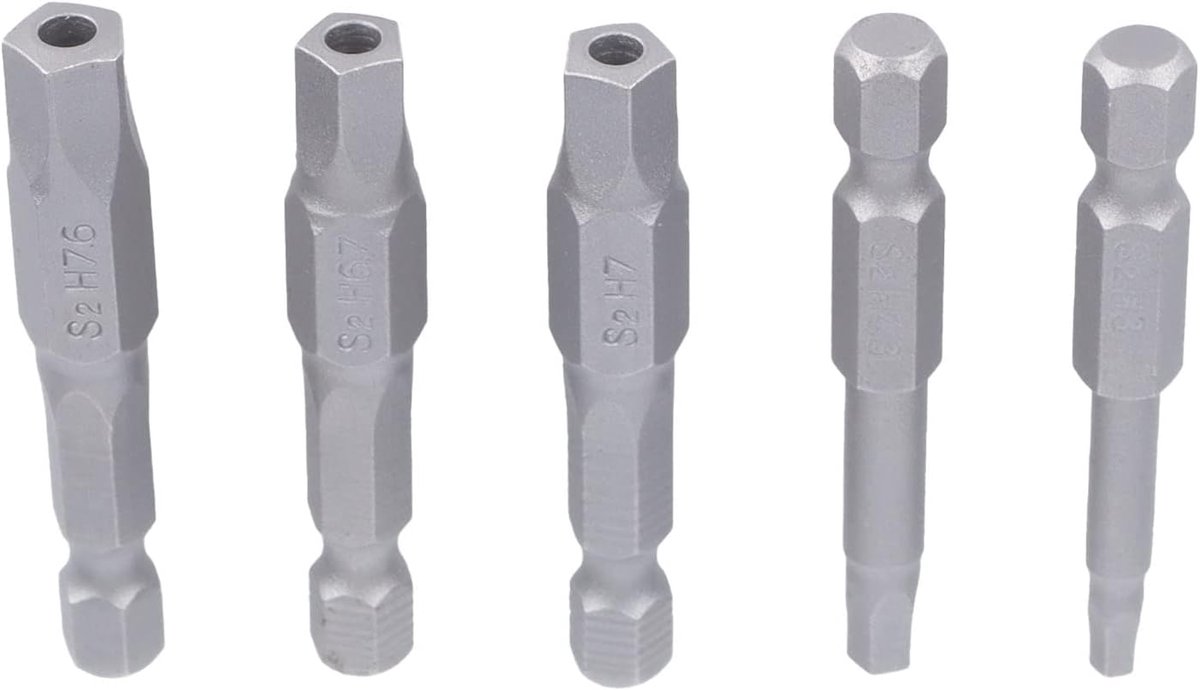 Vijfhoekige Bits Set, S2 Staal, 1/4 Inch, 5 Stuks, met Handvat, Schroevendraaier Bit Set voor Boor
