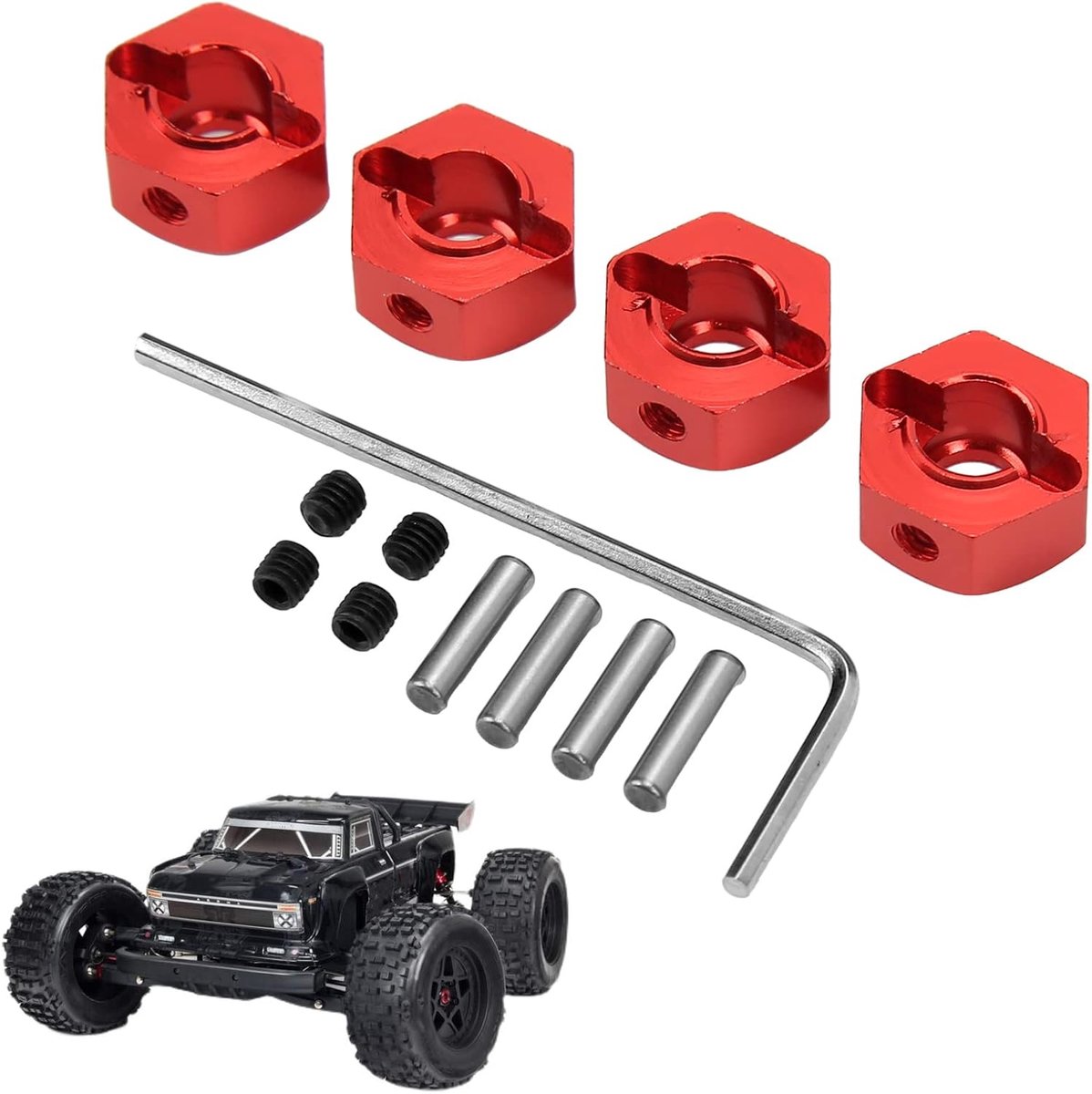 12mm Wiel Hex, 4 Stuks 12mm Hex Wiel Hubs Moeren Aluminium Hoge Nauwkeurigheid RC Wiel Hex Hubs Drive Adapter voor 1:10 RC Auto(rood)