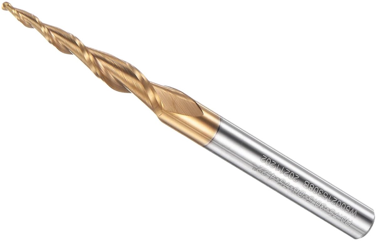 kogelfrees, radius 0,75 mm, aansluiting 6 mm, hoek 8,44 graden, TiSiN gecoat microkorrelcarbide, 2 snijkanten voor roestvrij staal, gehard staal