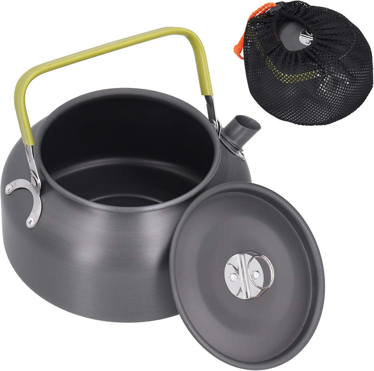 1.2L Draagbare Campingketel voor Water Koffie Thee met Hittebestendig Anodisch Geoxideerd Materiaal en Antisliphandgreep Outdoor Keukengerei voor Bergbeklimmen, Vissen, Picknicken