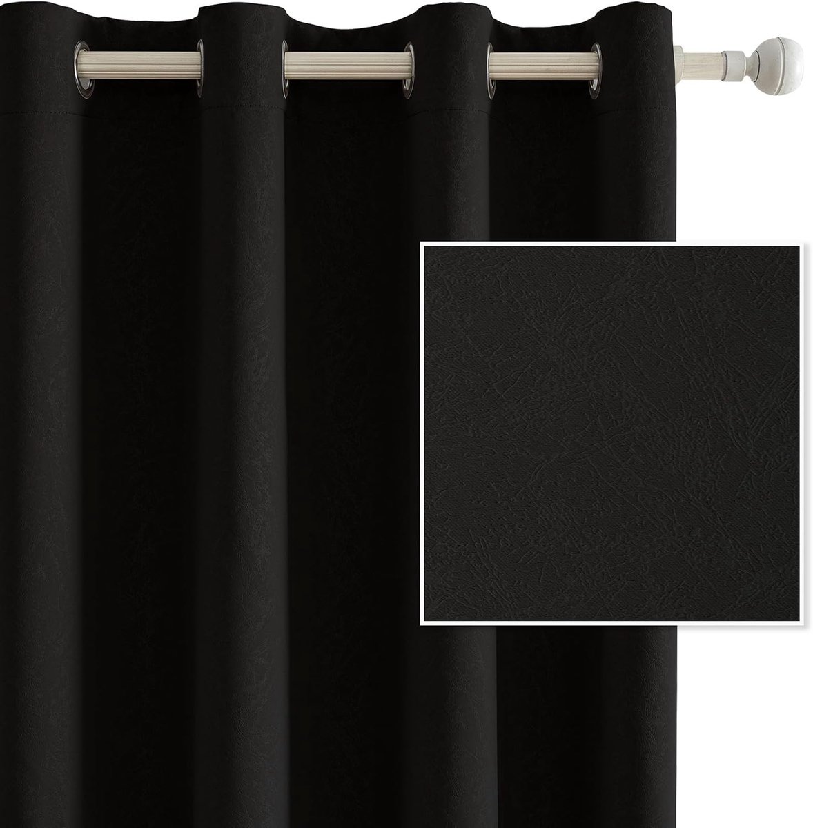 Set Van 2 Thermische Verduisterende Gordijnen, 140x225 CM, Warmte-Isolerende Gordijnen, Geschikt Voor Woonkamer Slaapkamer, Modern Design Met Oogjes, Zwart