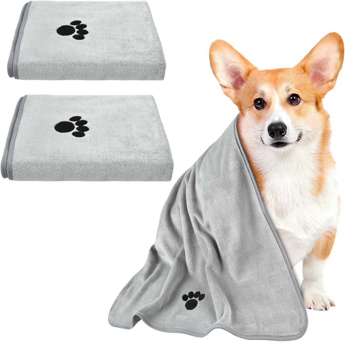 Microvezelhanddoek voor honden, 2 stuks, super absorberende hondenhanddoeken, 75 x 35 cm, hond sneldrogende handdoek, kattenhanddoek, dieren, voor honden, katten en andere huisdieren