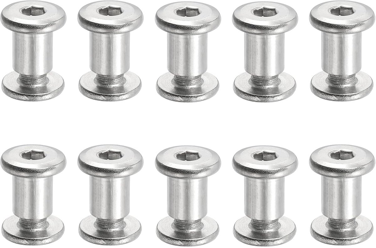 Sets, M6 x 10 mm, zeskantschroeven met moer, voor de reparatie van meubels, albums, leer, fotoriem, zilver