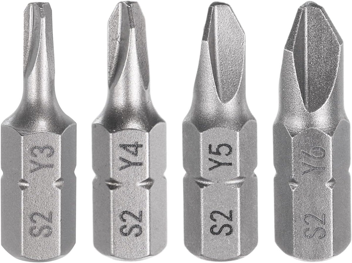 4 stuks Y-vormige schroevendraaierbits 1/4 inch zeskantschacht S2 staal magnetische Y3/Y4/Y5/Y6 kop 1 inch lange schroevendraaierbits voor reparatiewerkzaamheden